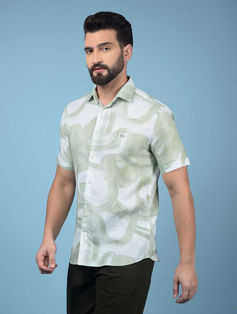 men printed short sleeve slim fit casual shirt