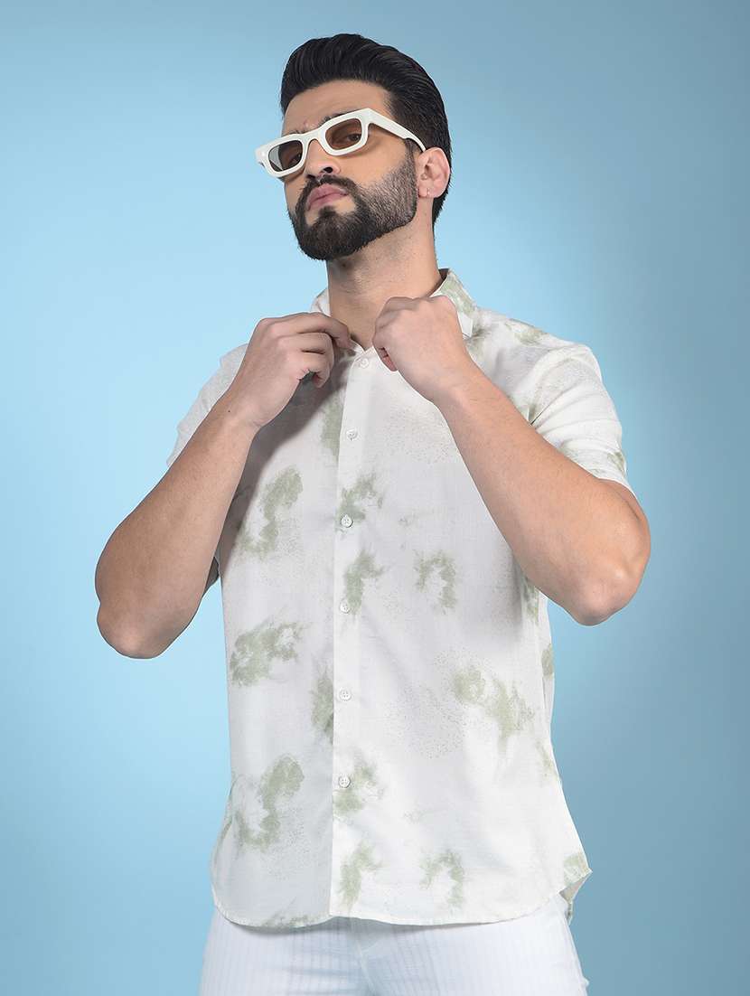 men printed short sleeve slim fit casual shirt