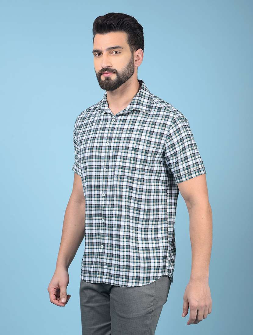 men checkered short sleeve slim fit casual shirt