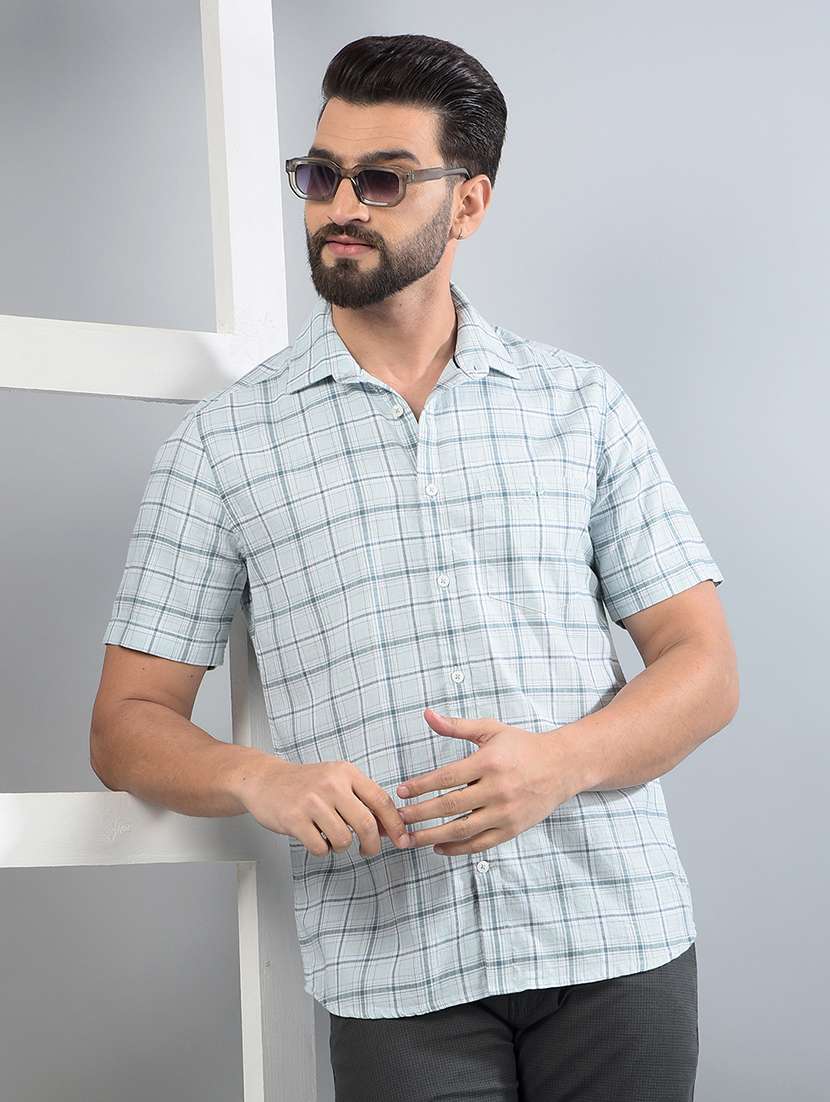 men checkered short sleeve slim fit casual shirt