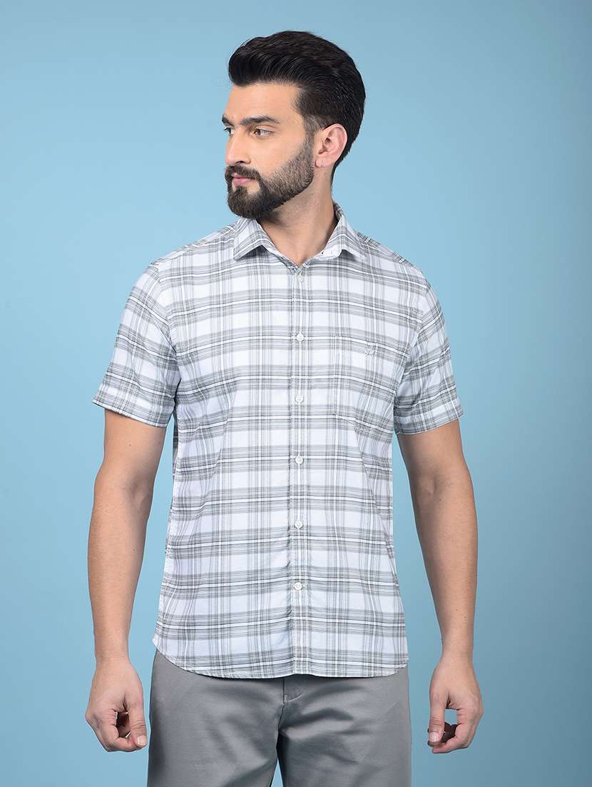 men checkered short sleeve slim fit casual shirt