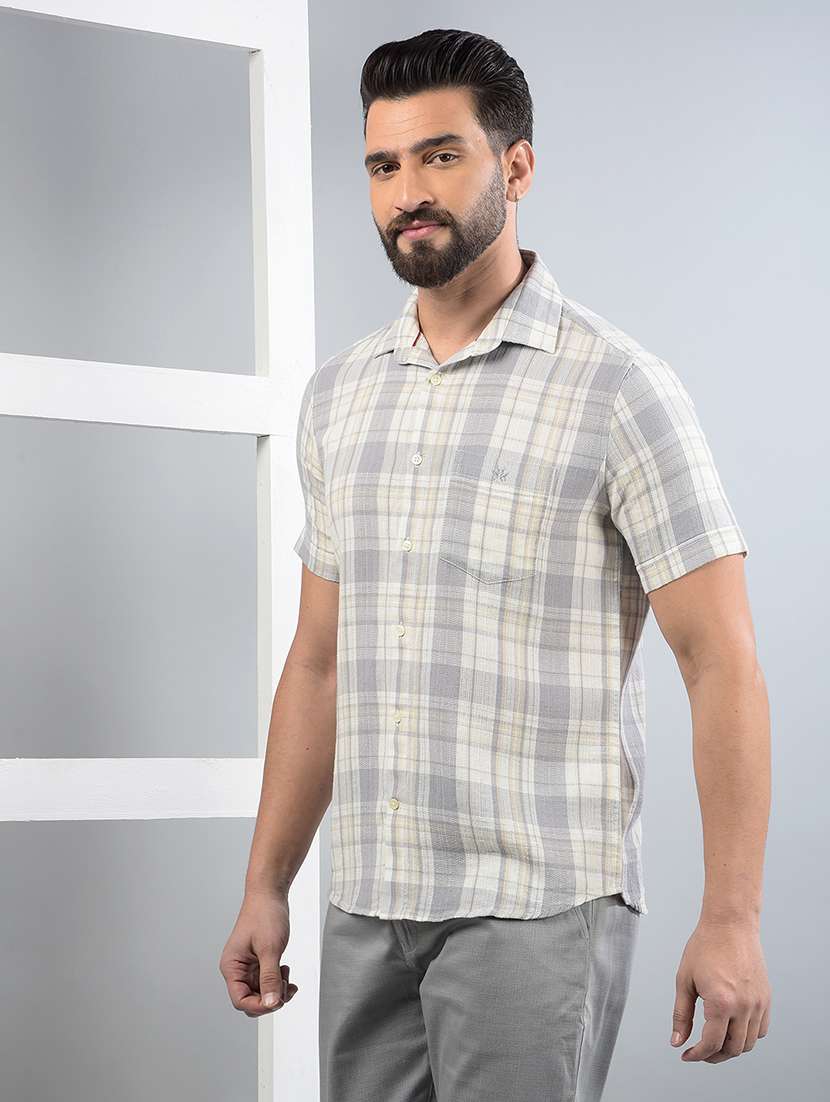 men checkered short sleeve slim fit casual shirt