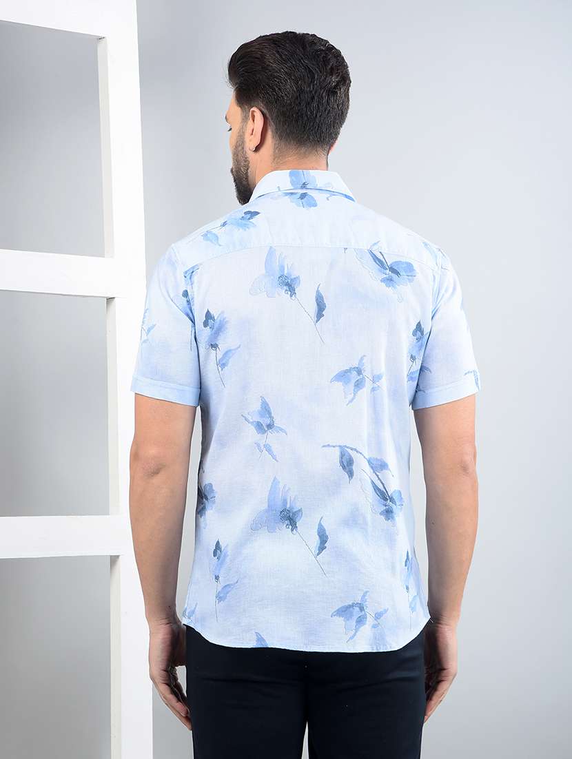 men floral printed short sleeve slim fit casual shirt - 21750634 -  Standard Image - 3