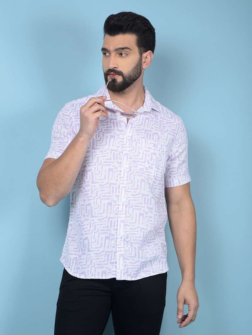 men printed short sleeve slim fit casual shirt