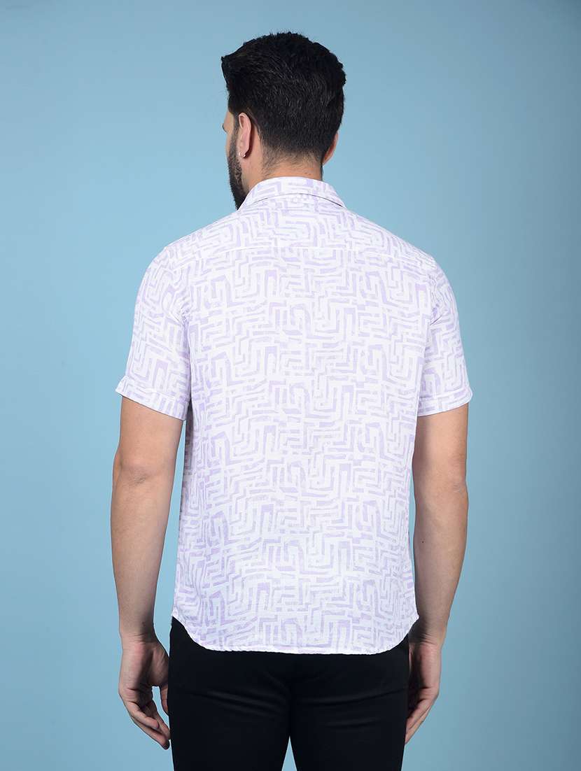 men printed short sleeve slim fit casual shirt - 21750636 -  Standard Image - 3