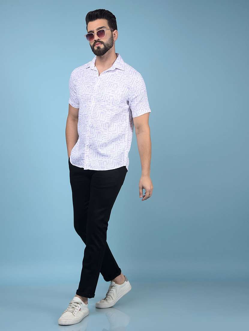 men printed short sleeve slim fit casual shirt - 21750636 -  Standard Image - 5