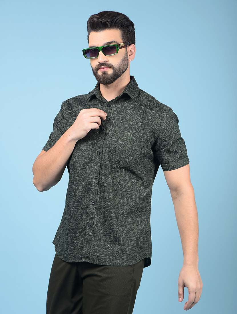 men printed short sleeve slim fit casual shirt