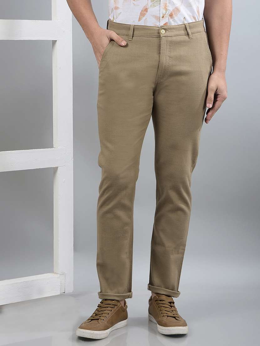 men solid mid rise chinos trouser 