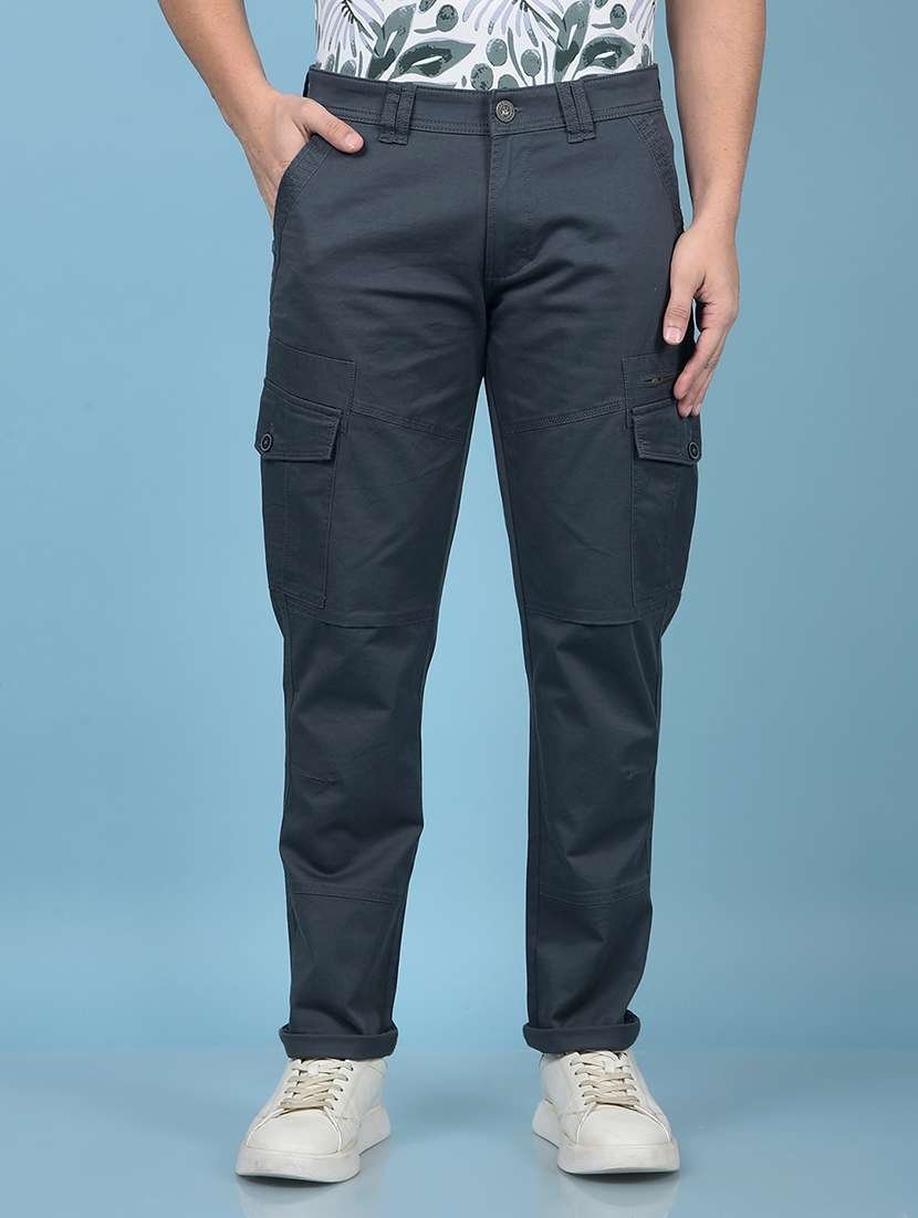 men solid mid rise regular fit cargo