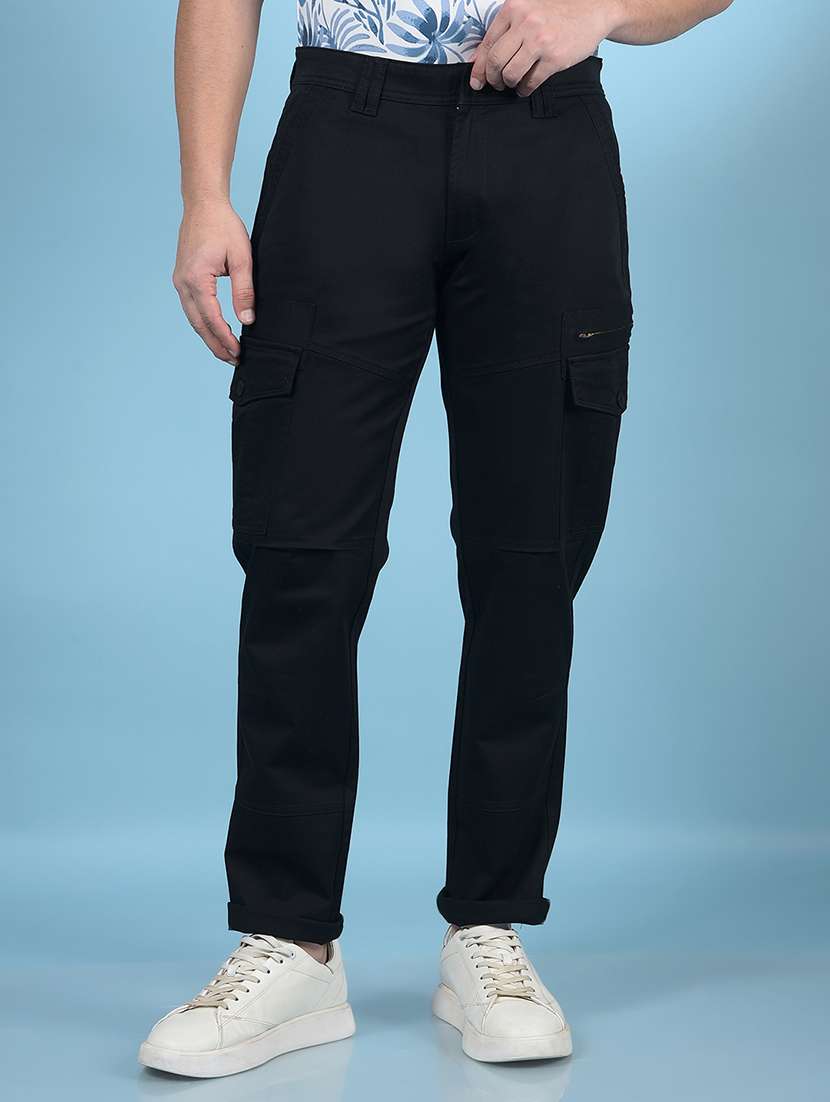 men solid mid rise regular fit cargo