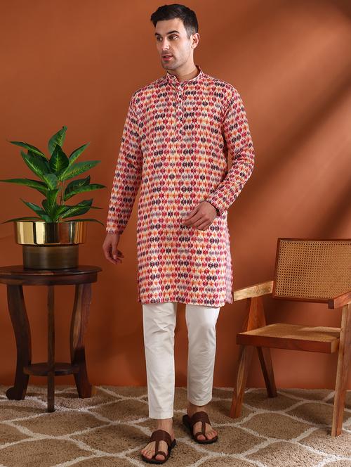 men printed mandarin neck long kurta - 21750730 - Standard Image - 0