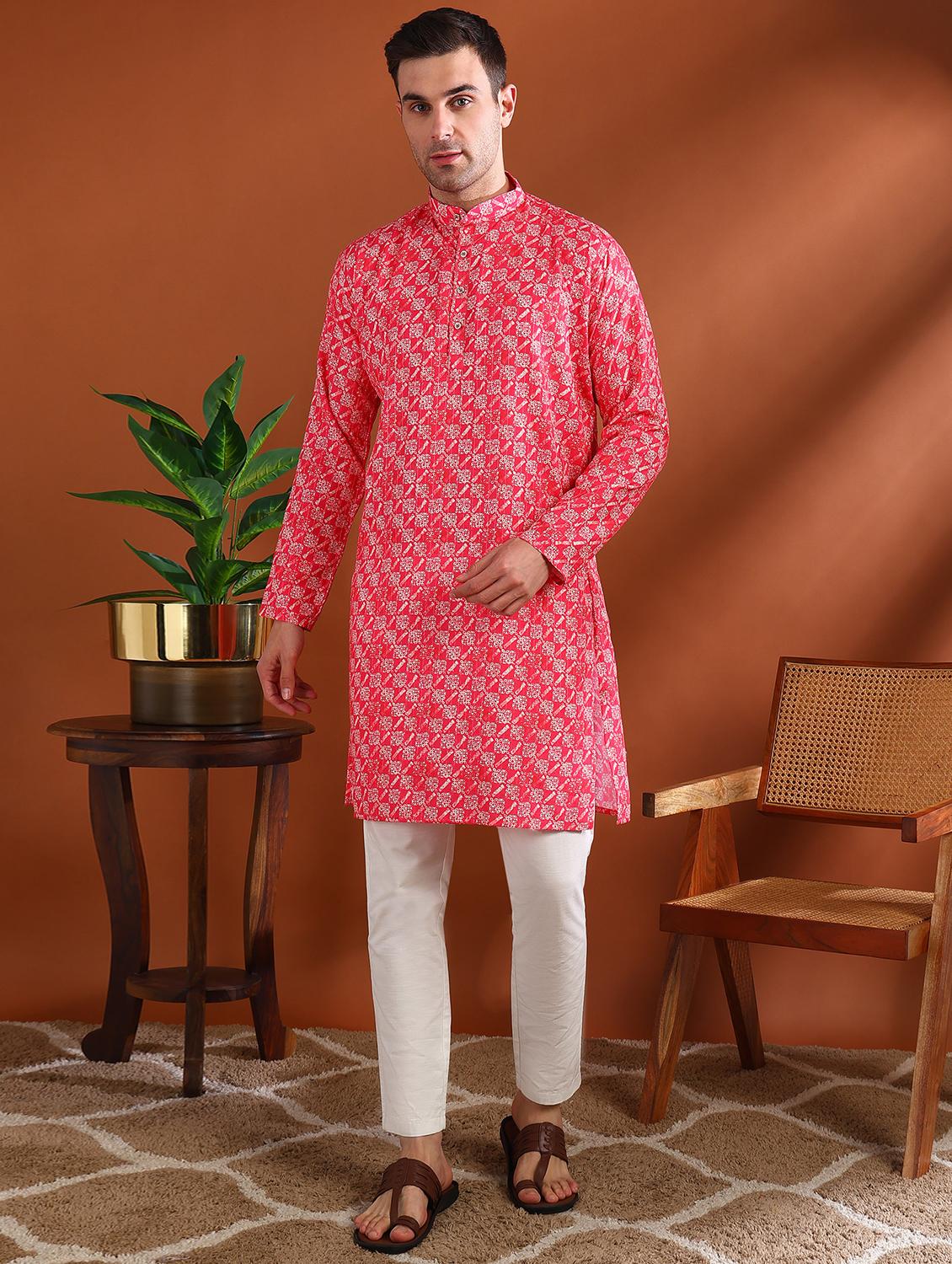 men printed mandarin neck long kurta - 21750733 -  Zoom Image - 0