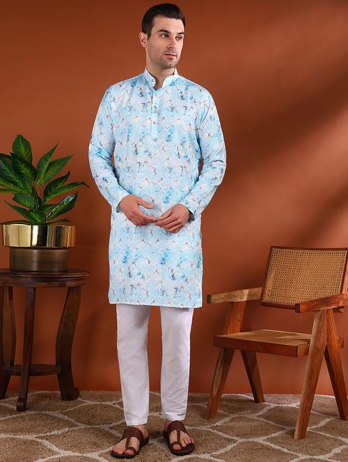 men printed mandarin neck long kurta - 21750735 - Standard Image - 0