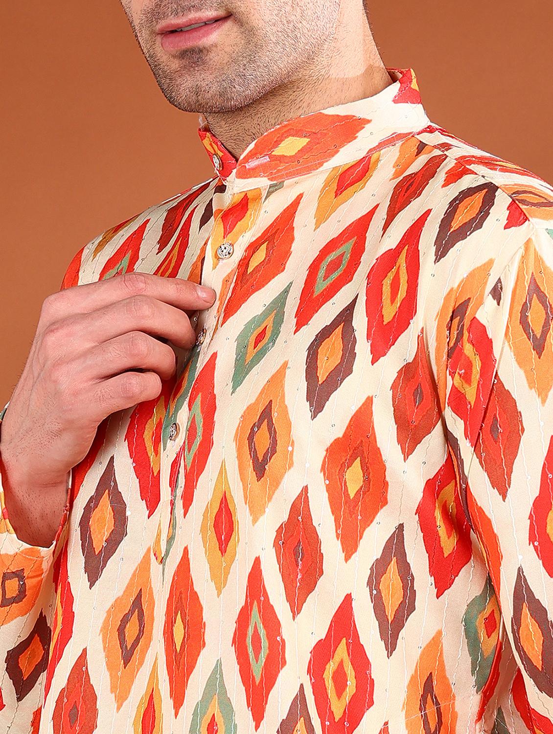 men printed mandarin neck long kurta - 21750737 - Standard Image - 5