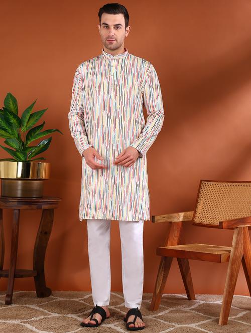 men printed mandarin neck long kurta - 21750739 - Standard Image - 0