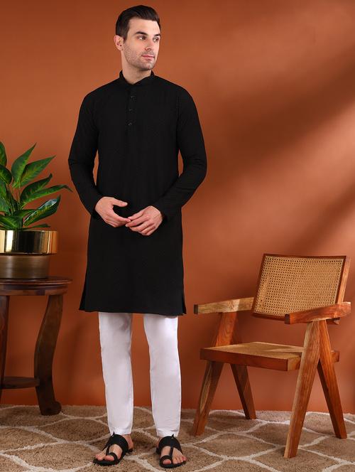 men self design mandarin neck long kurta - 21750741 -  Standard Image - 0
