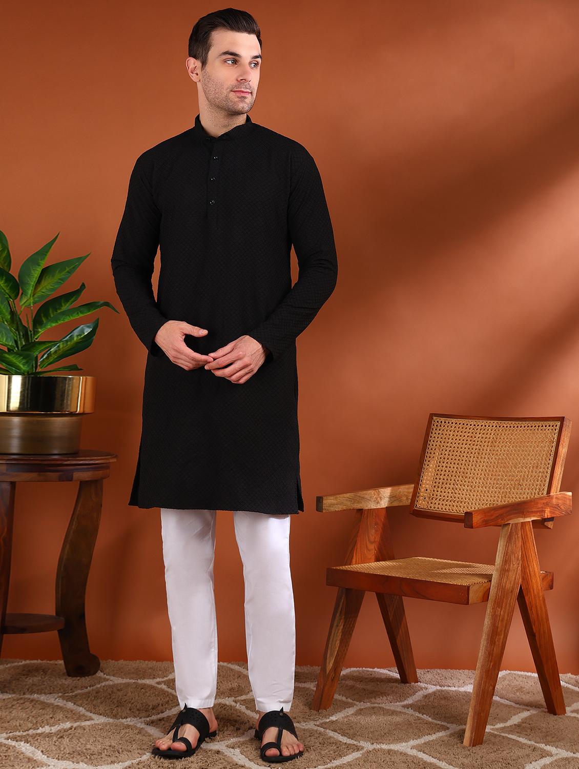 men self design mandarin neck long kurta - 21750741 -  Zoom Image - 0