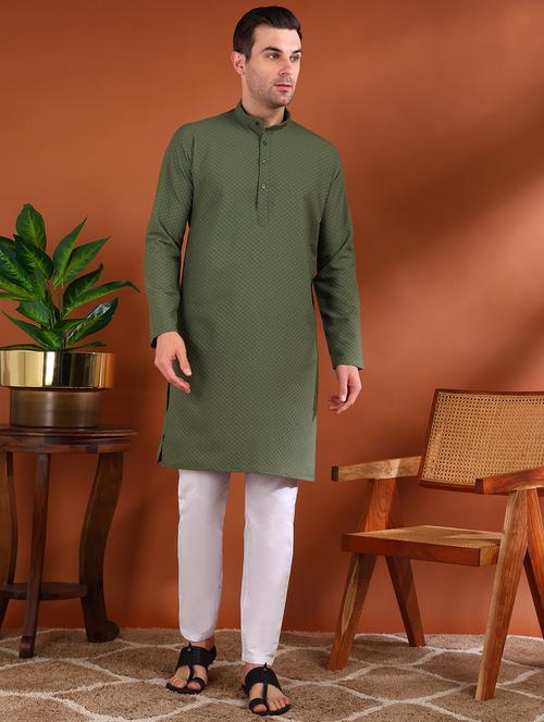men self design mandarin neck long kurta - 21750742 - Standard Image - 0