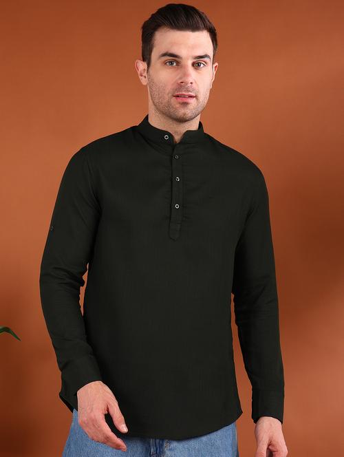 men solid mandarin neck short kurta - 21750746 -  Standard Image - 0