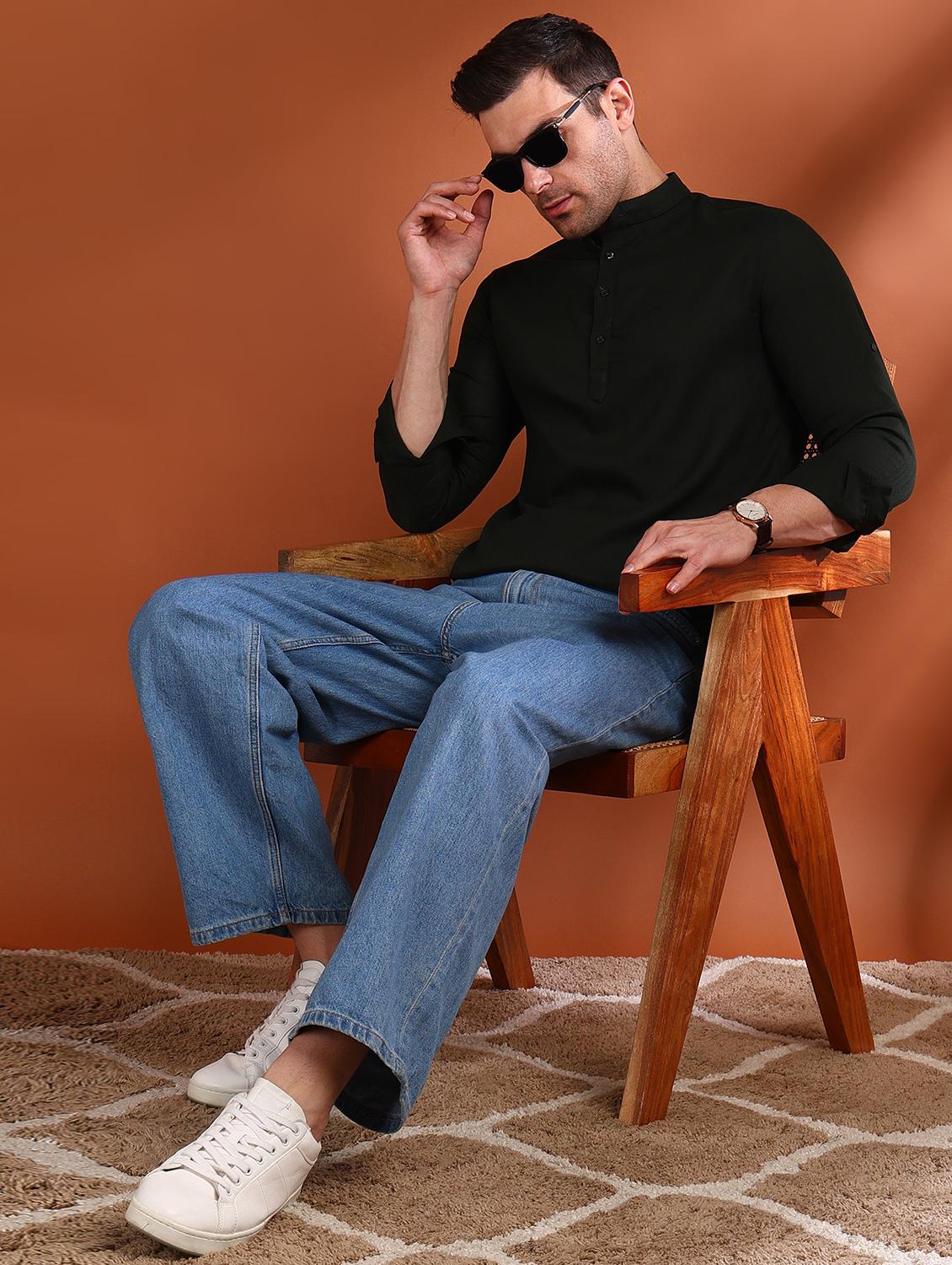 men solid mandarin neck short kurta - 21750746 - Standard Image - 3