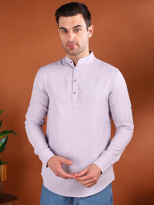 men solid mandarin neck short kurta - 21750748 - Standard Image - 0