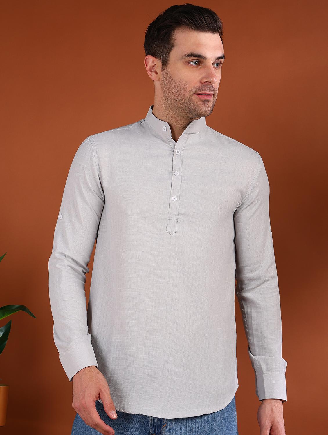 men solid mandarin neck short kurta