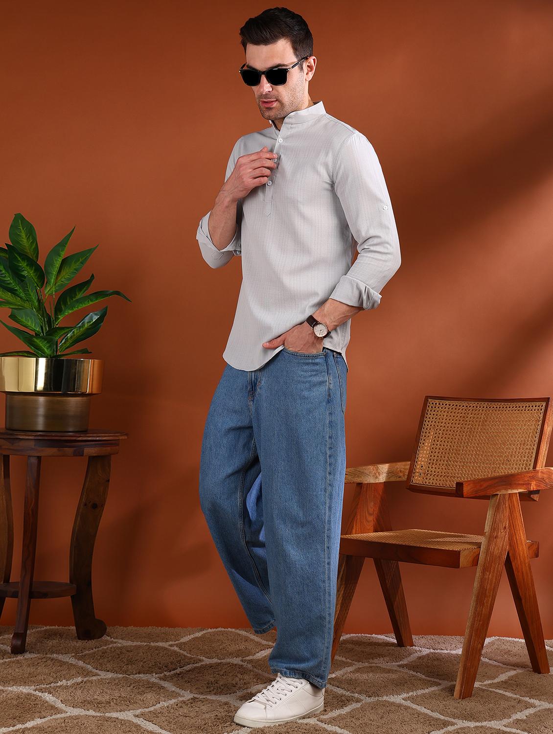 men solid mandarin neck short kurta - 21750749 - Standard Image - 3