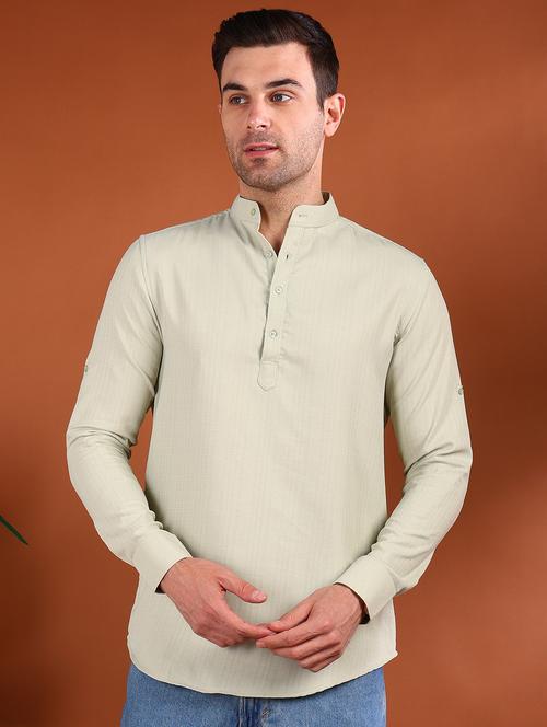men solid mandarin neck short kurta - 21750751 - Standard Image - 0