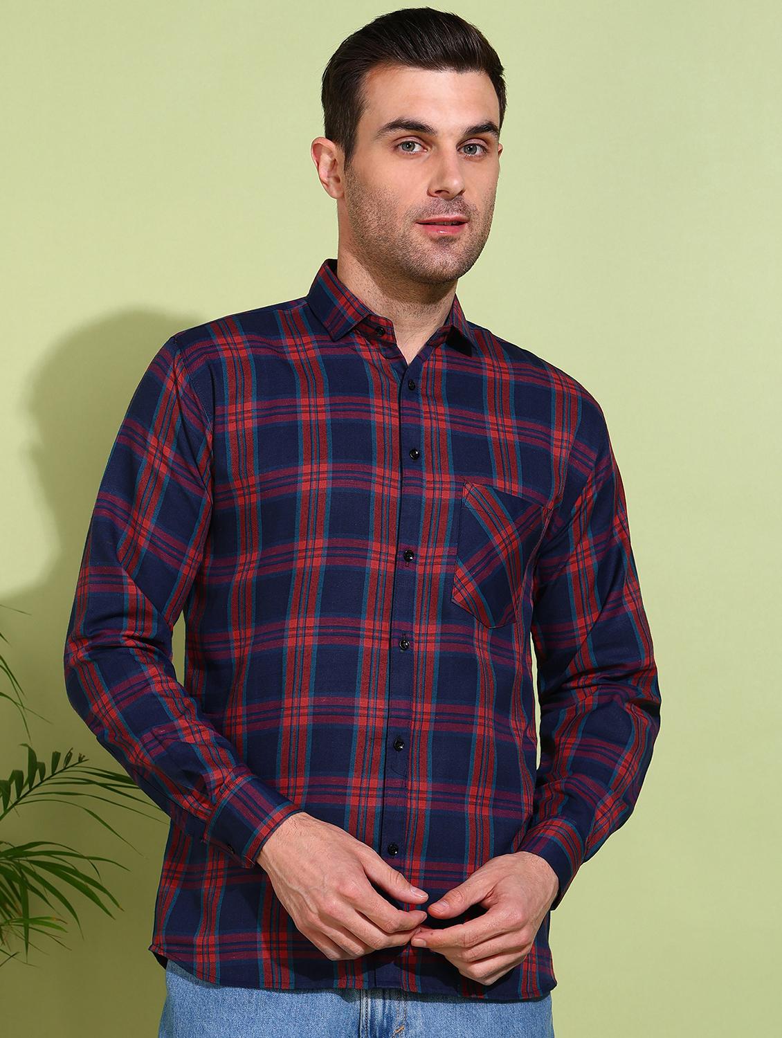 men checkered long sleeve regular fit casual shirt