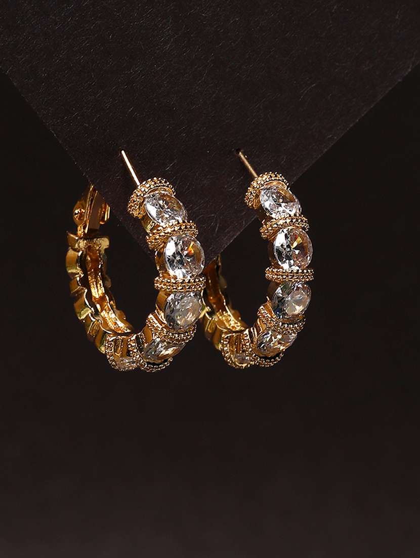 women stone studded hoop earrings