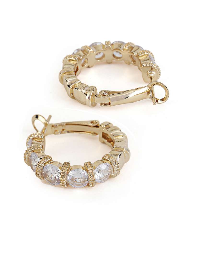 women stone studded hoop earrings - 21750807 -  Standard Image - 3