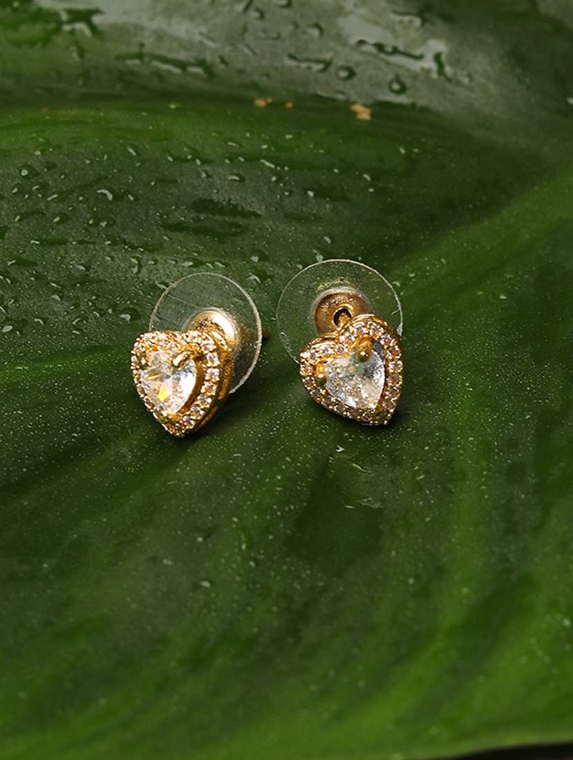 women stone studded heart shape stud earrings