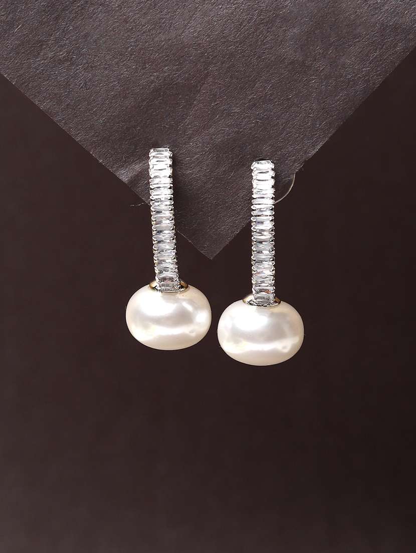 women stone studded drop earrings