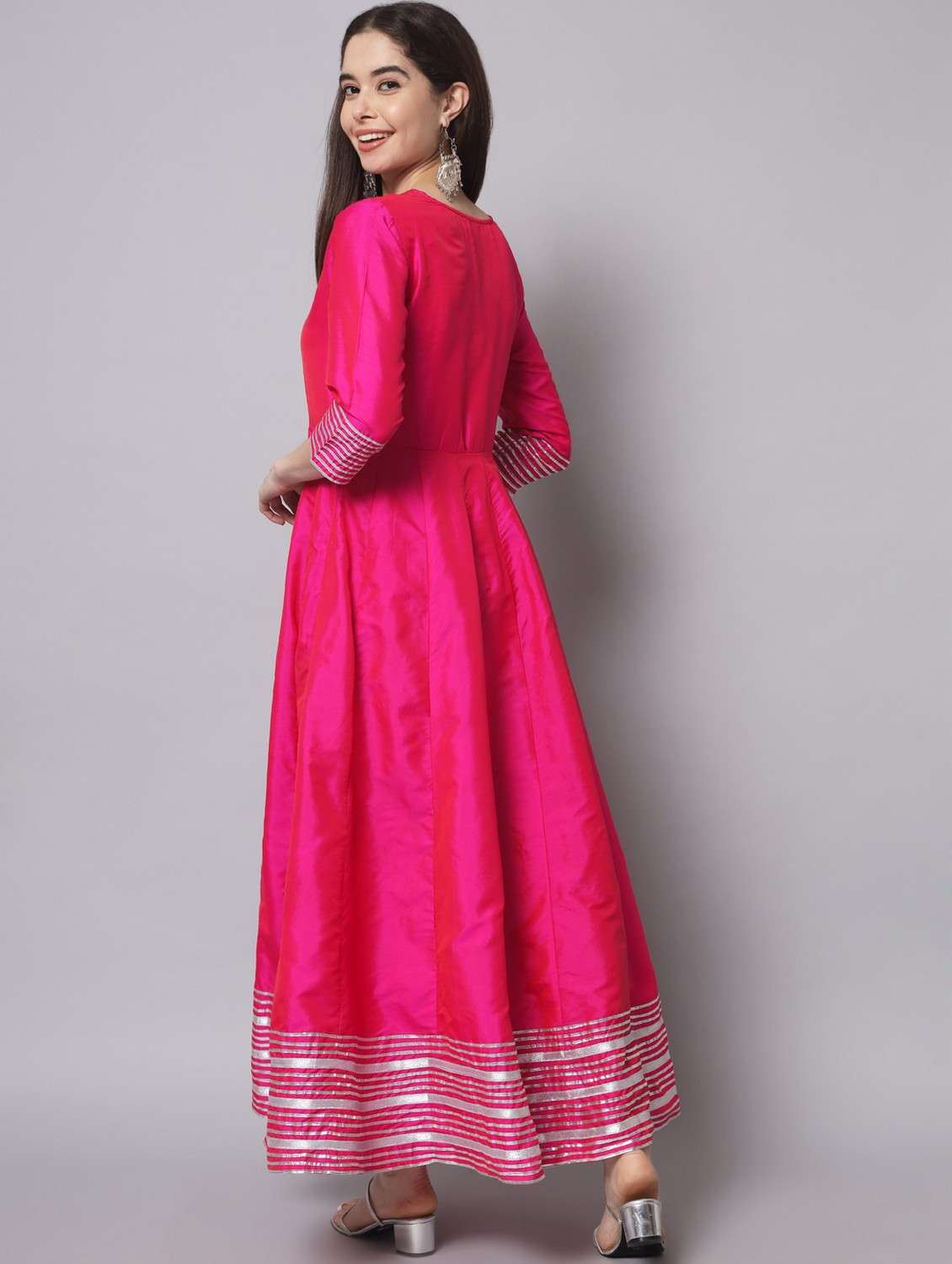 women pink three quarter sleeve flared ethnic dress - 21750941 -  Standard Image - 3
