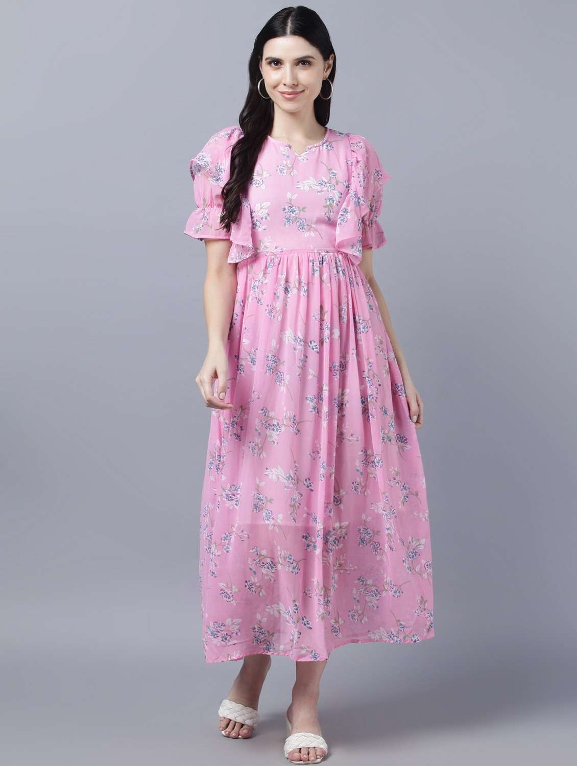 women pink floral printed a-line dress - 21750963 -  Zoom Image - 0