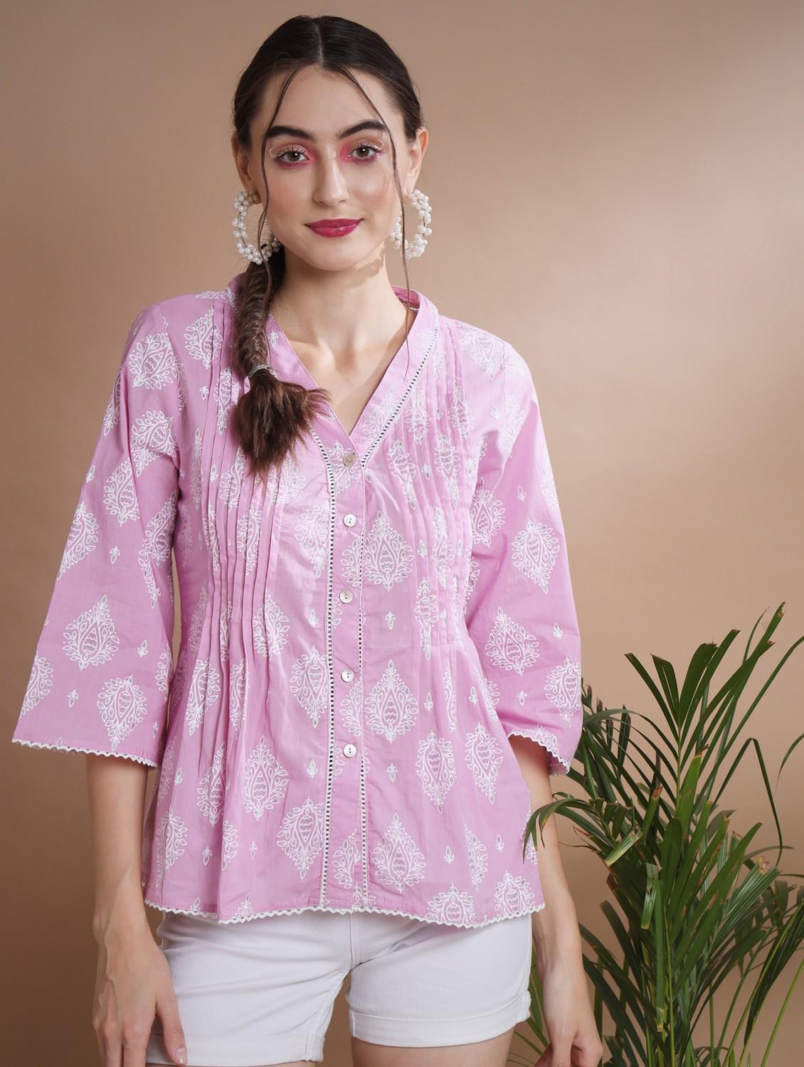 women pink block printed a-line top - 21750975 - Zoom Image - 0