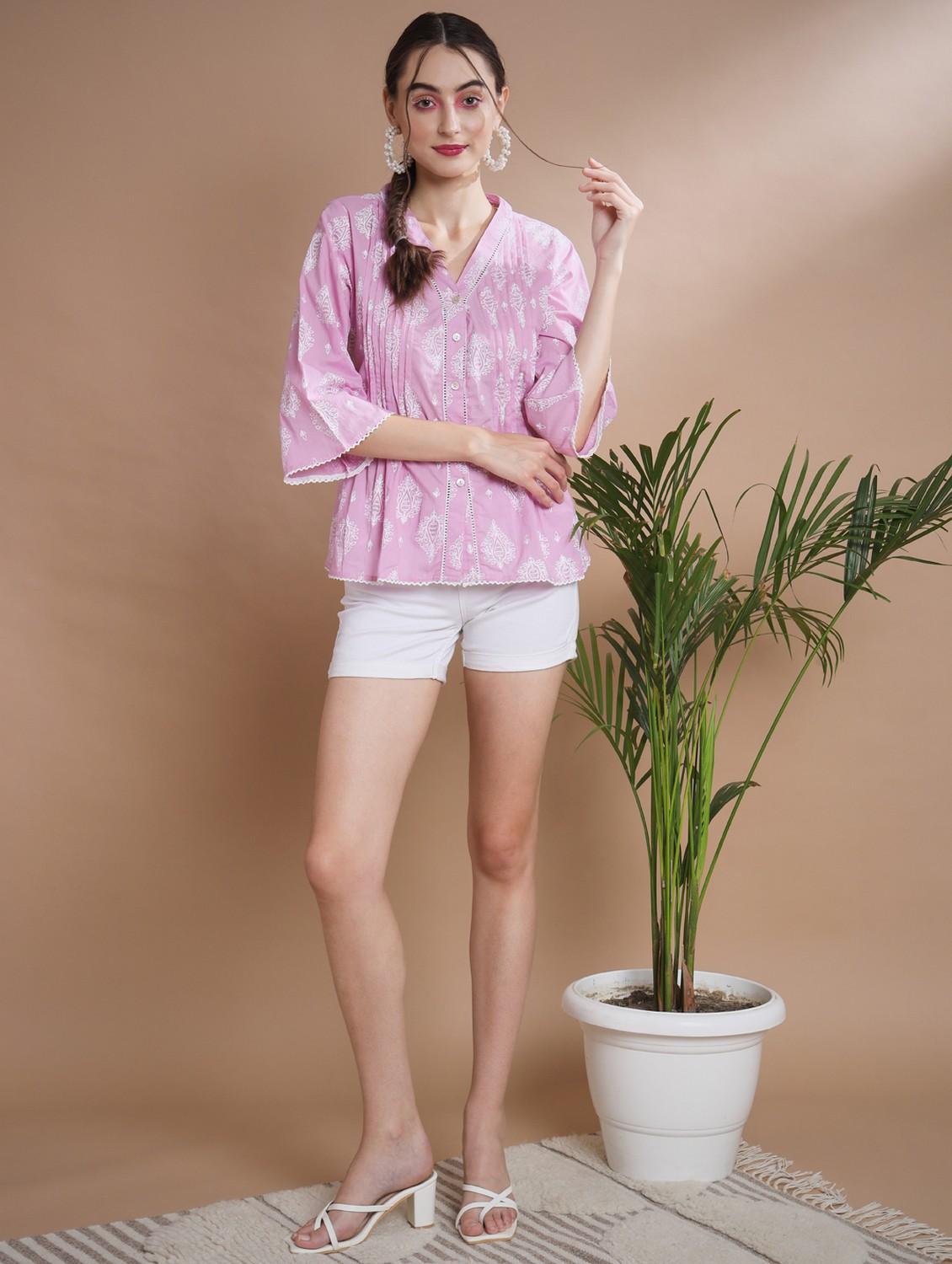 women pink block printed a-line top - 21750975 - Standard Image - 3