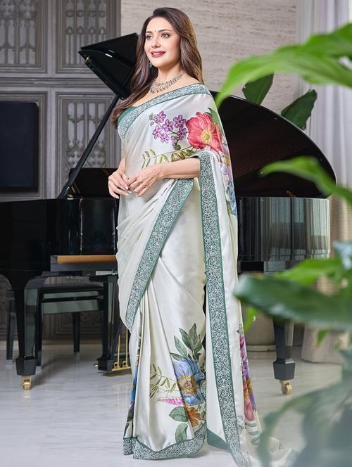 women grey floral printed saree with blouse - 21753128 - Standard Image - 0