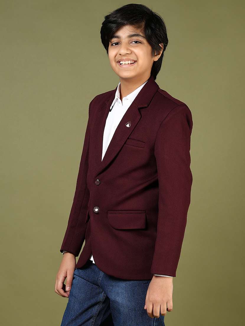 boys maroon solid long sleeve blazer - 21753439 -  Standard Image - 3