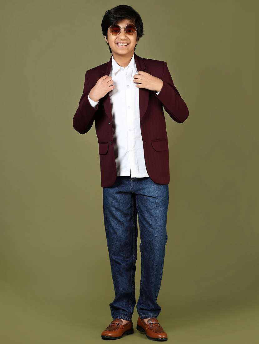 boys maroon solid long sleeve blazer - 21753439 -  Standard Image - 5