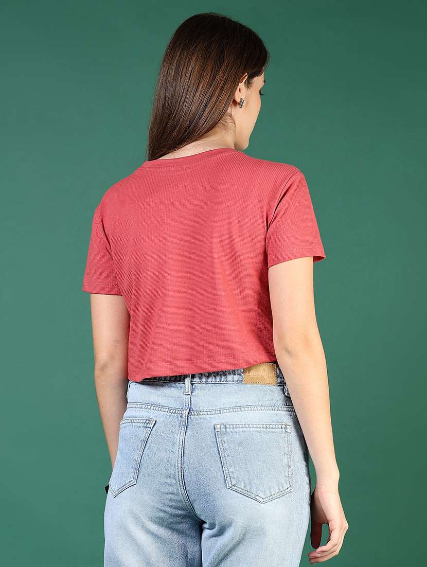 women solid short sleeve regular fit crop t-shirt - 21753576 -  Standard Image - 3