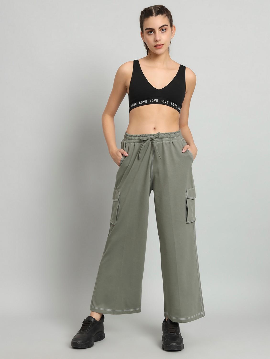 women solid relaxed fit mid rise cargo - 21762247 - Standard Image - 3