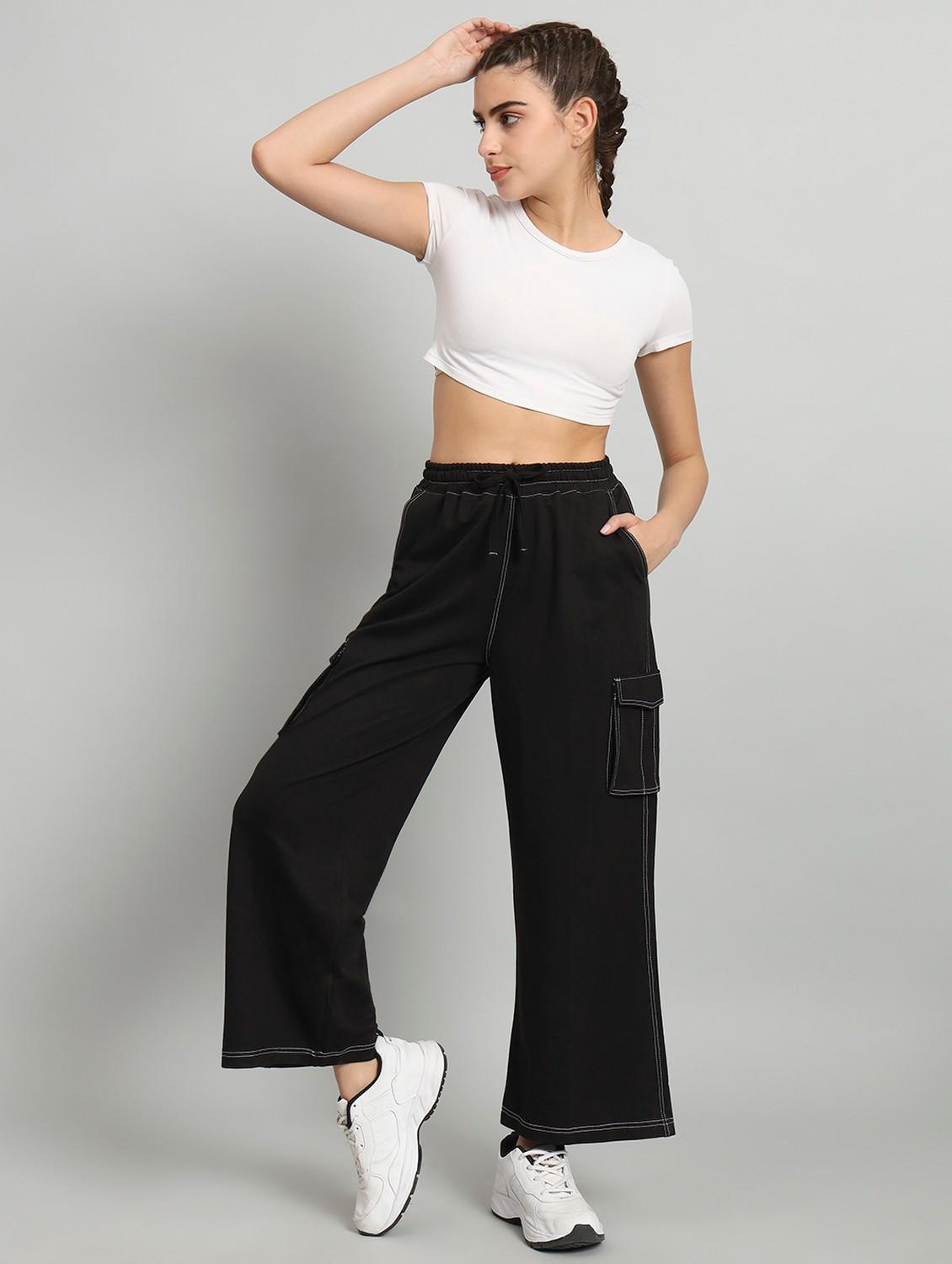 women solid relaxed fit mid rise cargo - 21762252 - Standard Image - 3