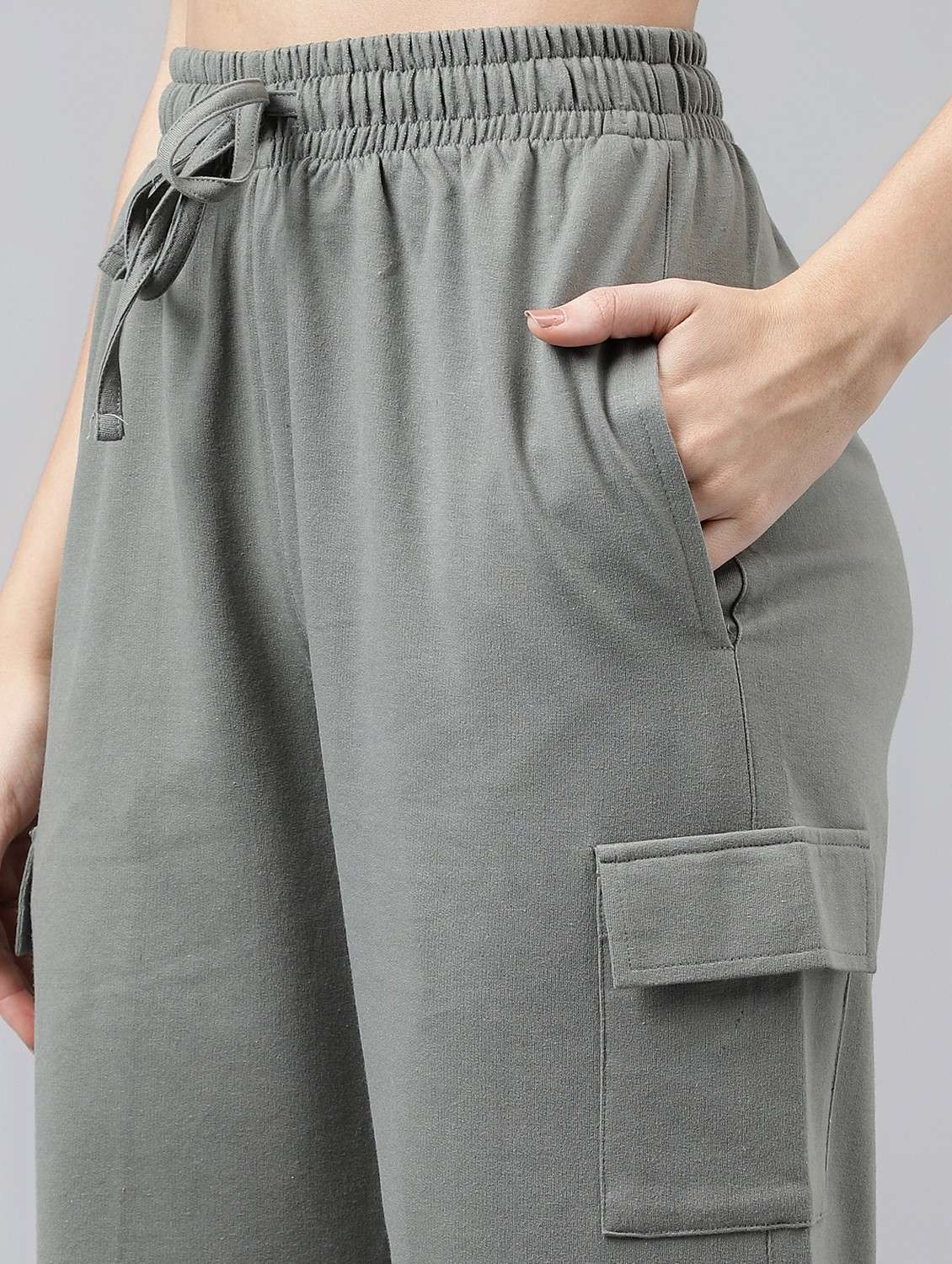 women solid relaxed fit mid rise cargo - 21762255 - Standard Image - 5