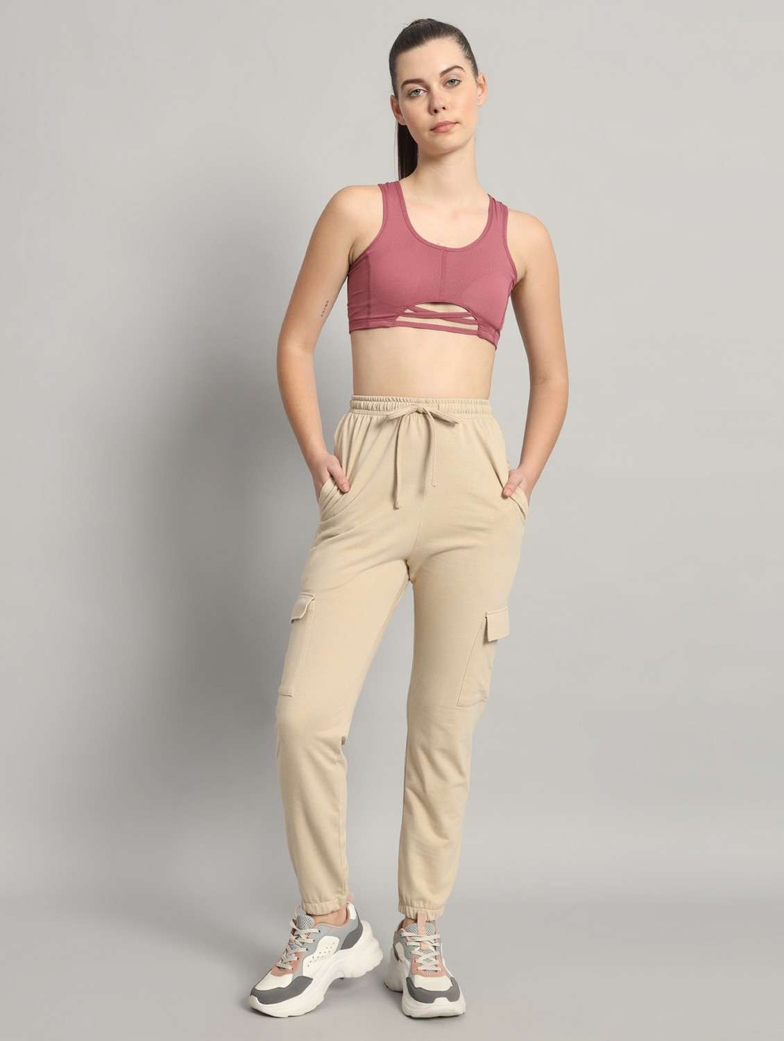 women solid mid rise cargo - 21762285 -  Standard Image - 3