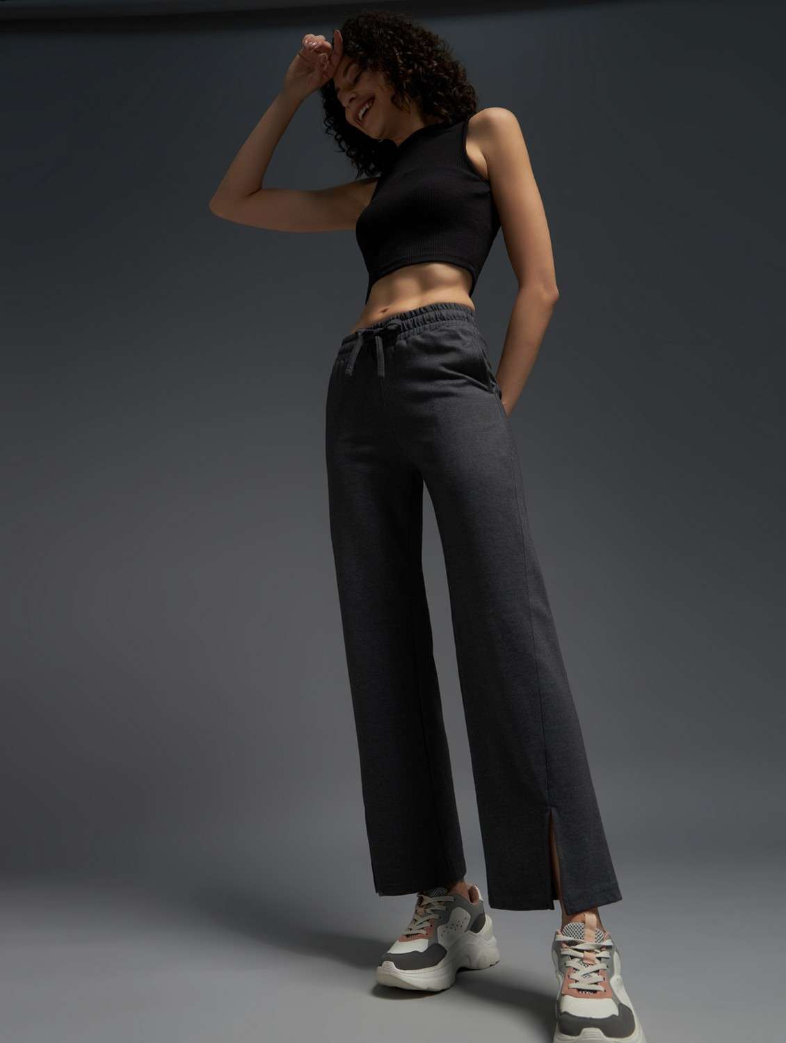women solid mid rise track pant - 21762311 - Standard Image - 3