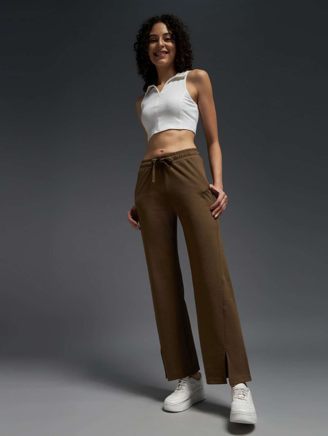 women solid mid rise track pant - 21762321 -  Standard Image - 3