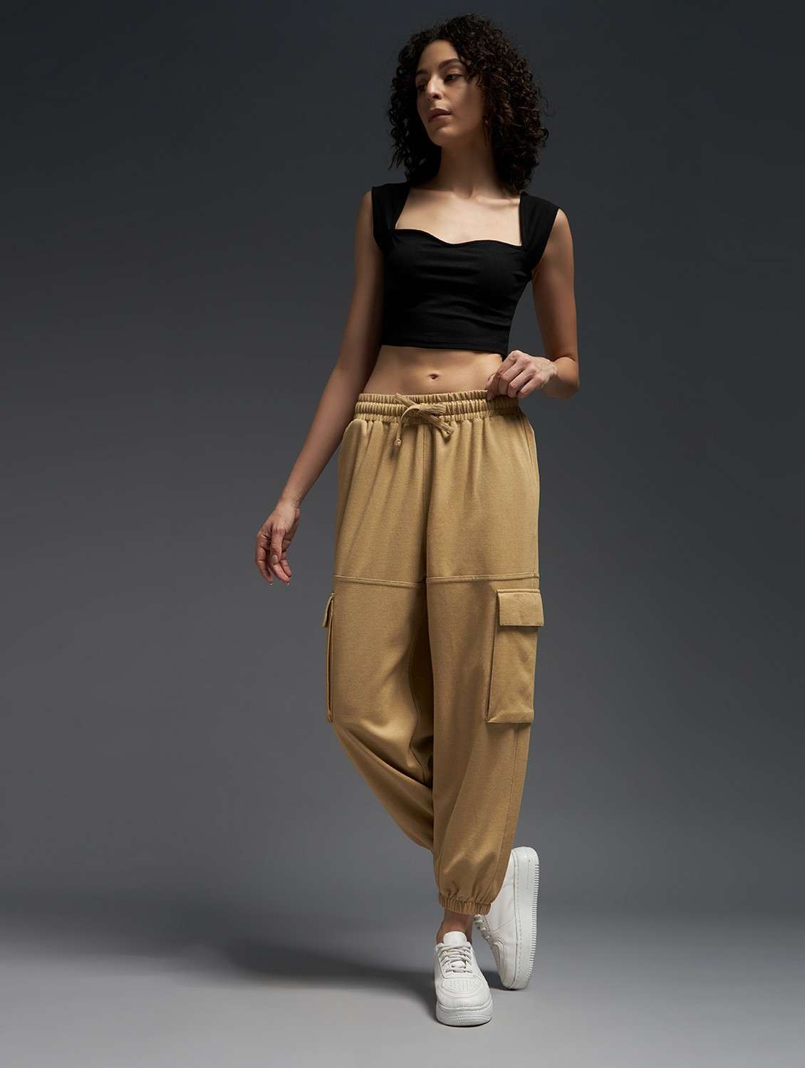 women solid mid rise cargo - 21762331 -  Standard Image - 3