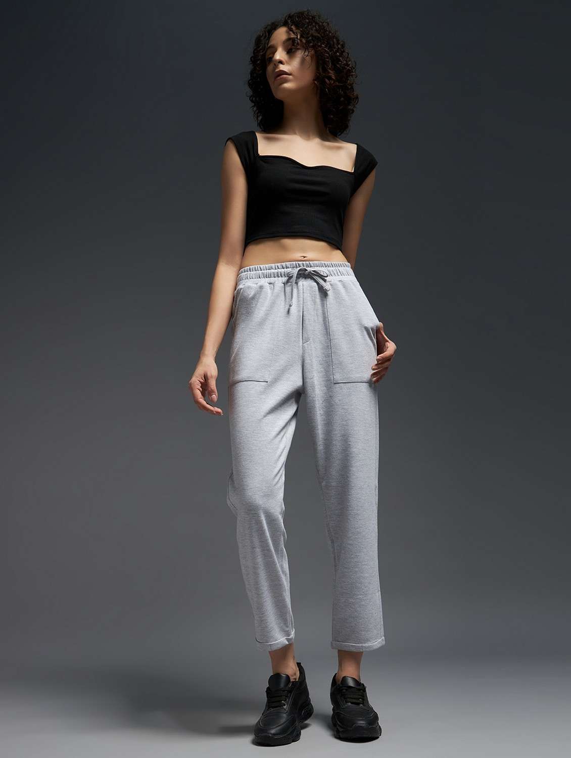 women solid mid rise track pant - 21762334 - Standard Image - 3