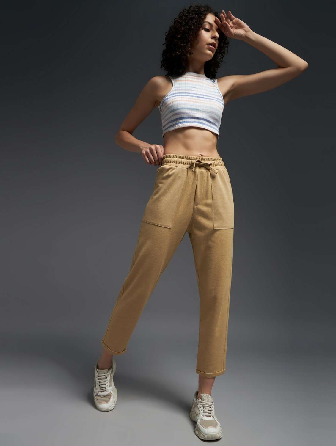 women solid mid rise track pant - 21762336 - Standard Image - 3